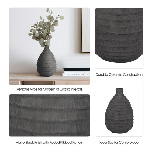 Sagebrook Home 15" Faded Ribbed Bulbous Vase Black Wishlist Create New