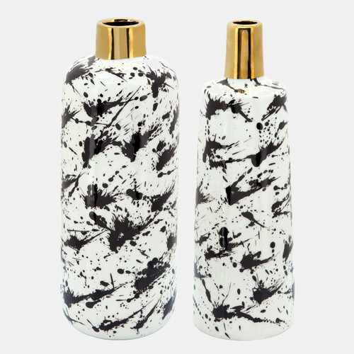 Sagebrook Home 15"h Vase W/ Gold Neck White/black Wishlist Create New