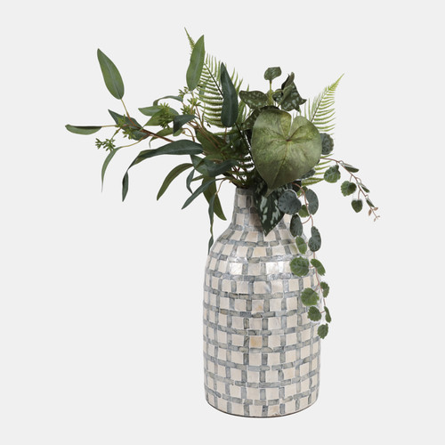 Sagebrook Home 15x9" Capiz Plaid Vase Ivory Multi Wishlist Create New