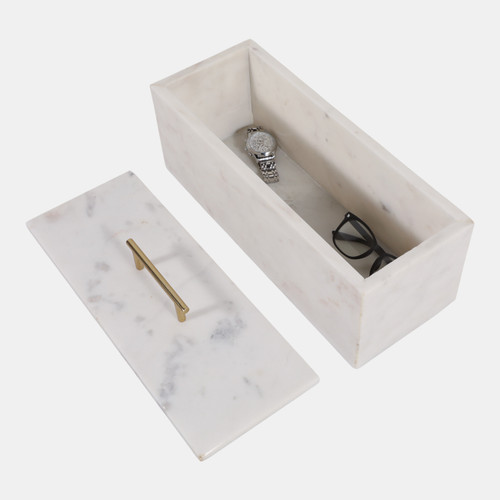 Sagebrook Home 16x7" Marble Rectangular Box With Handle White/go Wishlist Create New