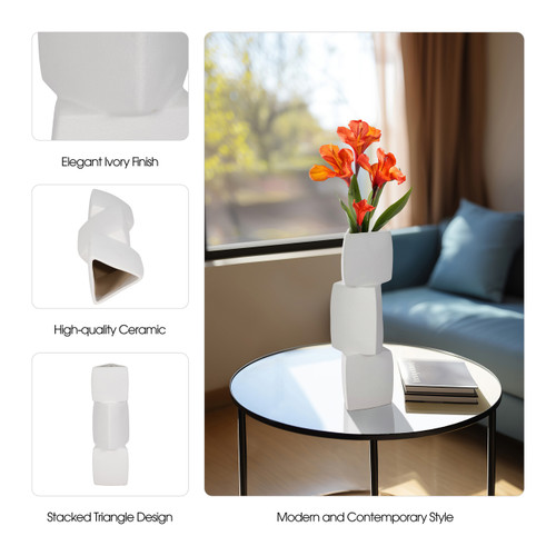 Sagebrook Home 17" Stacked Triangle Rough Vase Ivory Wishlist Create New