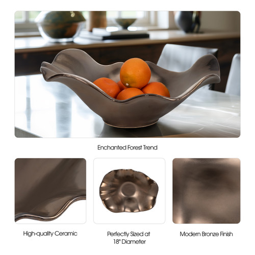 Sagebrook Home 18" Ruffled Edge Bowl Metal Bronze Wishlist Create New