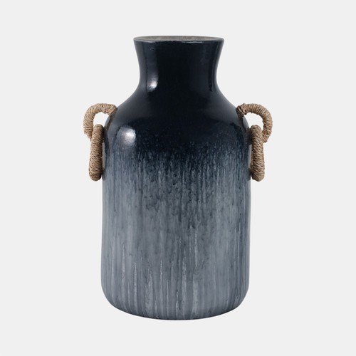 sagebrook home 18" Vase With Rattan Handles Reactive Finish Blue Wishlist Create New