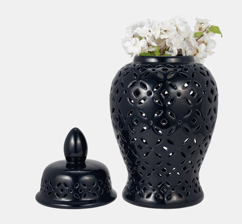 Sagebrook Home 24" Cut-out Daisies Temple Jar Navy Blue Wishlist Create New