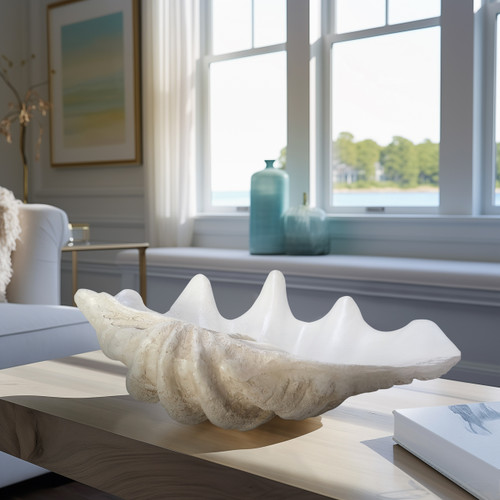 Sagebrook Home 25" Pearlized Clam Shell Bowl Ivory Wishlist Create New