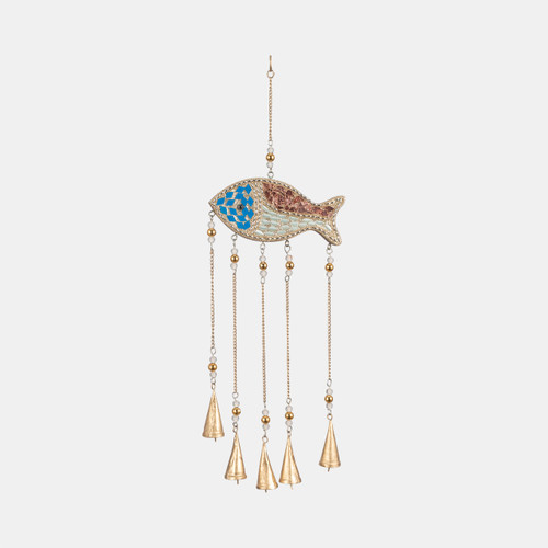 sagebrook home 26" Mosaic Fish With Bells Blue/gold Wishlist Create New