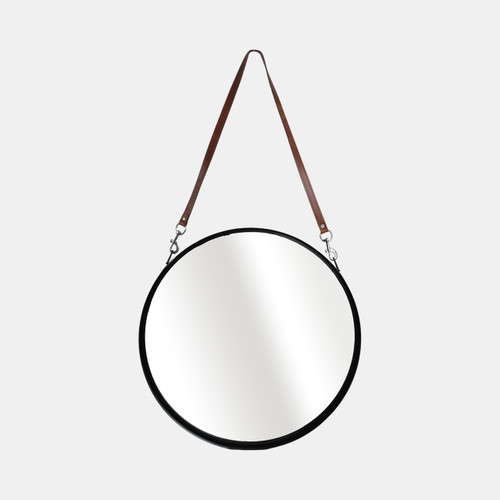 sagebrook home 28" Round Mirror W/ Leather Strap Black Wishlist Create New