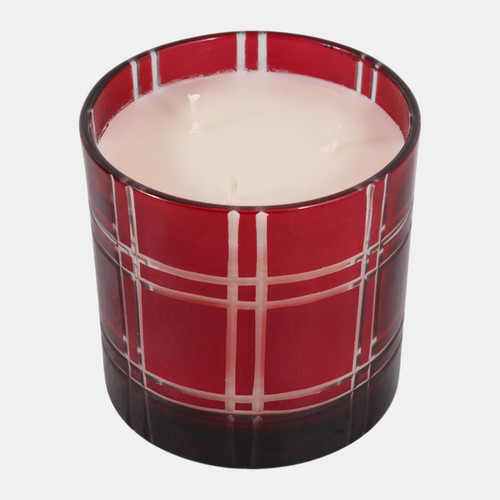 Sagebrook Home 4" 12 Oz Warm Vanilla Plaid Glass Candle Red Wishlist Create New