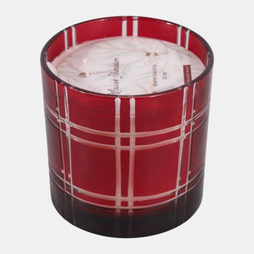 Sagebrook Home 4" 12 Oz Warm Vanilla Plaid Glass Candle Red Wishlist Create New
