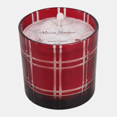 sagebrook home 4" 12 Oz Warm Vanilla Plaid Glass Candle Red Wishlist Create New