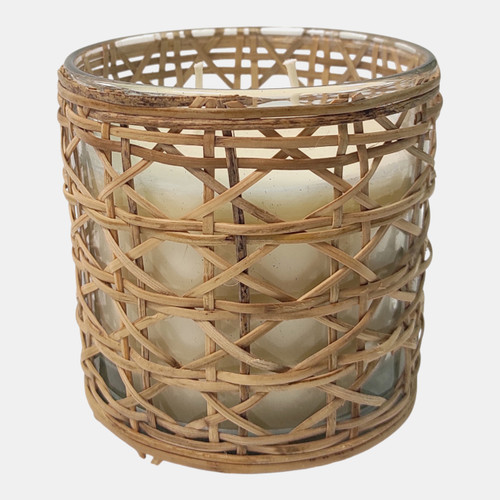 Sagebrook Home 4" 18 Oz Jasmine Rattan On Glass Candle Natural Wishlist Create New