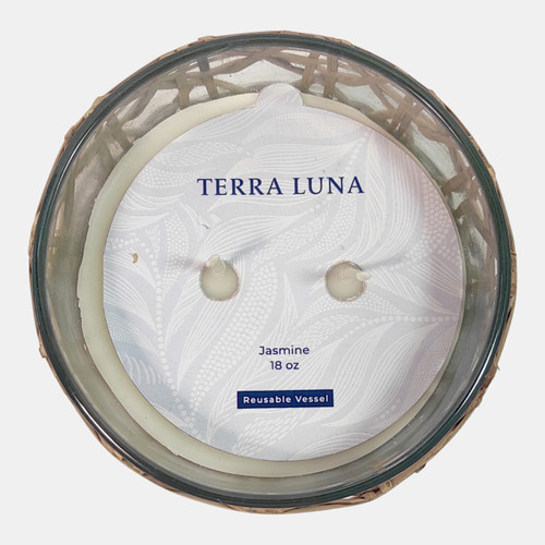 Sagebrook Home 4" 18 Oz Jasmine Rattan On Glass Candle Natural Wishlist Create New