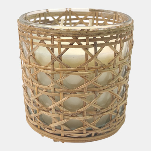 sagebrook home 4" 18 Oz Jasmine Rattan On Glass Candle Natural Wishlist Create New