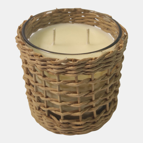 Sagebrook Home 4" 18 Oz Jasmine Woven Rattan Candle Natural Wishlist Create New