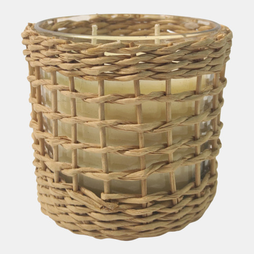 sagebrook home 4" 18 Oz Jasmine Woven Rattan Candle Natural Wishlist Create New