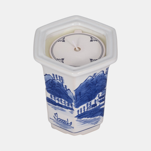 Sagebrook Home 4" 6oz Chinoiserie Candle Blue/white Wishlist Create New