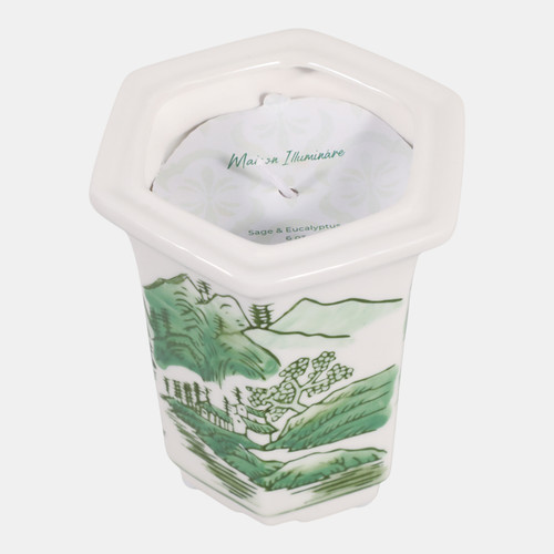 Sagebrook Home 4" 6oz Chinoiserie Candle Green/white Wishlist Create New