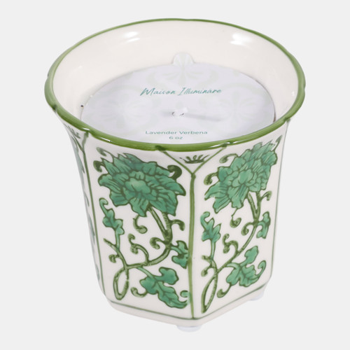 Sagebrook Home 4" 6oz Fluted Chinoiserie Candle Green/white Wishlist Create New