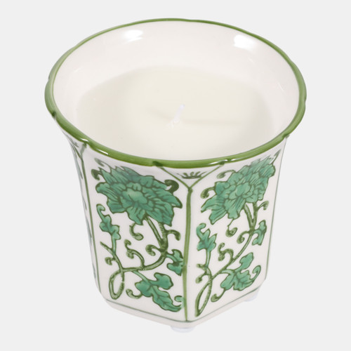 Sagebrook Home 4" 6oz Fluted Chinoiserie Candle Green/white Wishlist Create New