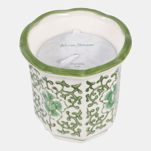 Sagebrook Home 4" 6oz Fluted Chinoiserie Candle Green/white Wishlist Create New