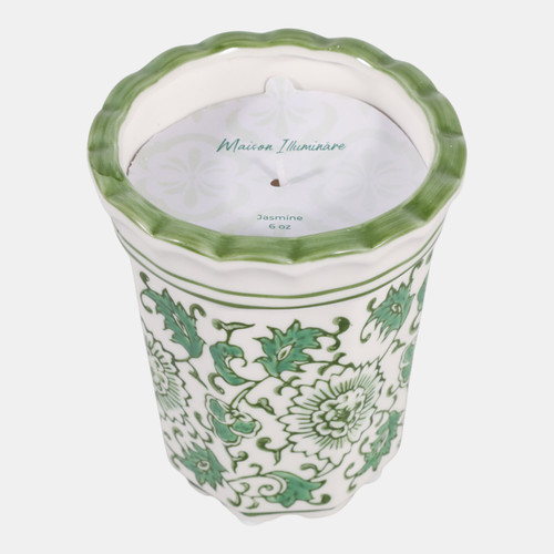 Sagebrook Home 4" 7oz Fluted Chinoiserie Candle Green/white Wishlist Create New