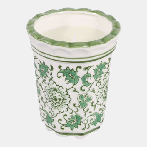 Sagebrook Home 4" 7oz Fluted Chinoiserie Candle Green/white Wishlist Create New