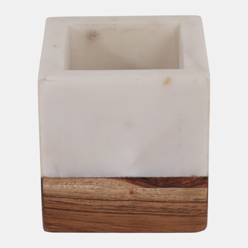 Sagebrook Home 4" Marble And Wood Pencil Cup White/brown Wishlist Create New