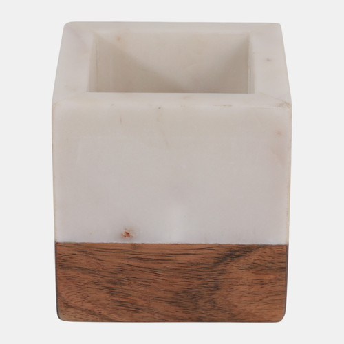 Sagebrook Home 4" Marble And Wood Pencil Cup White/brown Wishlist Create New