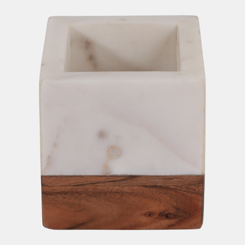 sagebrook home 4" Marble And Wood Pencil Cup White/brown Wishlist Create New