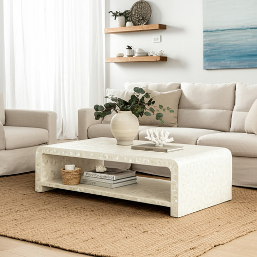Sagebrook Home 47x16" Rectangular Capiz Coffee Table Ivory Wishlist Create New