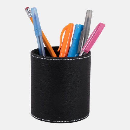 Sagebrook Home 4x3" Faux Leather Pencil Cup W/ Stitching Black Wishlist Create New