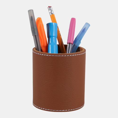 Sagebrook Home 4x3" Faux Leather Pencil Cup W/ Stitching Camel Wishlist Create New