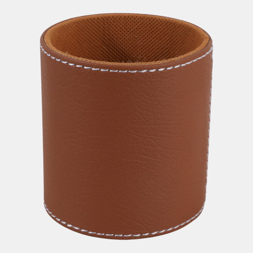 Sagebrook Home 4x3" Faux Leather Pencil Cup W/ Stitching Camel Wishlist Create New