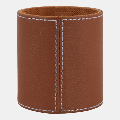 Sagebrook Home 4x3" Faux Leather Pencil Cup W/ Stitching Camel Wishlist Create New