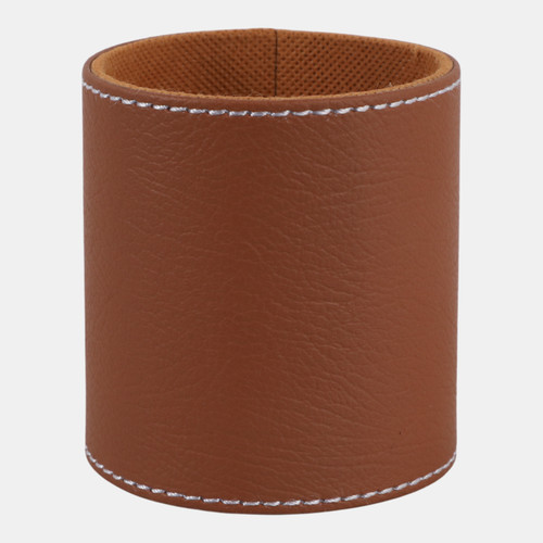 sagebrook home 4x3" Faux Leather Pencil Cup W/ Stitching Camel Wishlist Create New