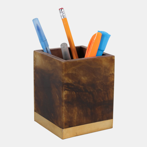 Sagebrook Home 4x3" Tortoise Look Pencil Cup W/ Brass Brown Wishlist Create New