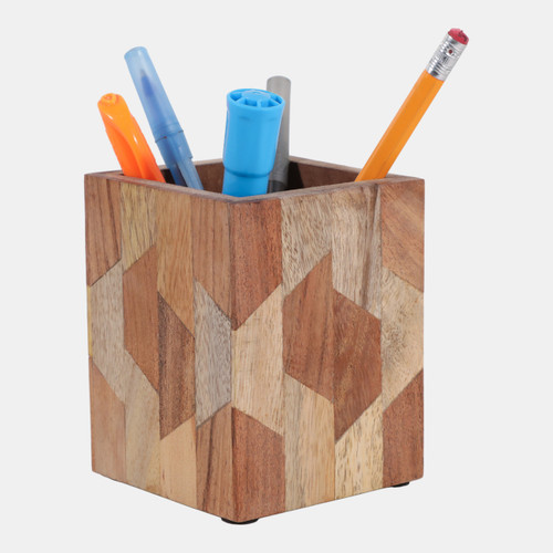 Sagebrook Home 4x3" Wood Inlay Pencil Cup Brown Wishlist Create New