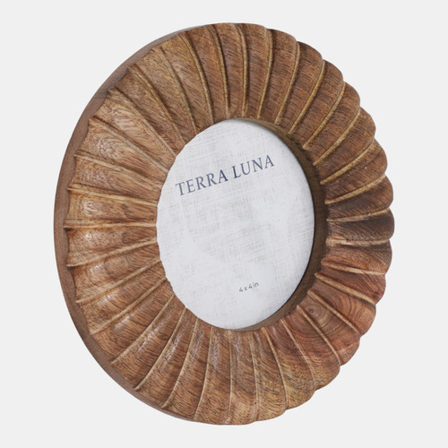 Sagebrook Home 4x4" Ribbed Wood Round Photo Frame Natural Wishlist Create New