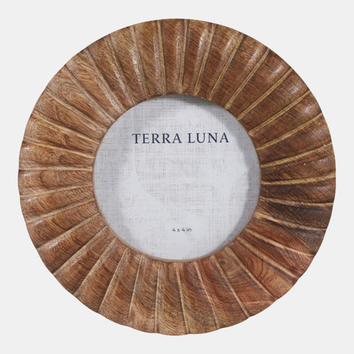 sagebrook home 4x4" Ribbed Wood Round Photo Frame Natural Wishlist Create New