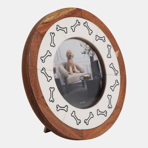 Sagebrook Home 4x4" Round Dog Bones Photo Frame Ivory/natural Wishlist Create New