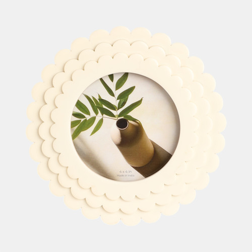 sagebrook home 4x4 Round Scalloped Resin Photo Frame Ivory Wishlist Create New