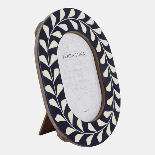 Sagebrook Home 4x6 Vine Inlay Oval Photo Frame Navy/ivory Wishlist Create New