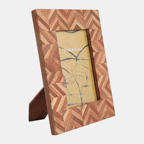 Sagebrook Home 4x6" Wood Herringbone Inlay Photo Frame Natural Wishlist Create New