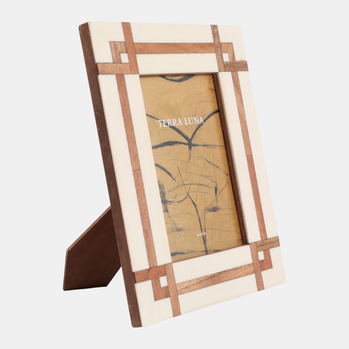 Sagebrook Home 4x6" Wood Inlay Resin Photo Frame Ivory/natural Wishlist Create New