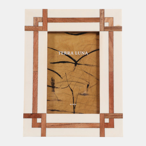 sagebrook home 4x6" Wood Inlay Resin Photo Frame Ivory/natural Wishlist Create New