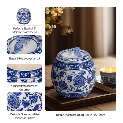 Sagebrook Home 5" 8.5oz Peony Chinoiserie Lidded Candle Blu/wht Wishlist Create New