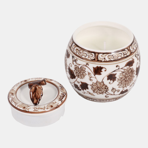 Sagebrook Home 5" 8.5oz Peony Chinoiserie Lidded Candle Brown/wht Wishlist Create New