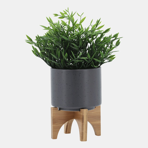 Sagebrook Home 5" Planter W/ Wood Stand Matte Gray Wishlist Create New