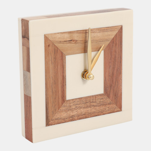 Sagebrook Home 5" Square Resin Clock With Wood Inlay Ivory/natur Wishlist Create New