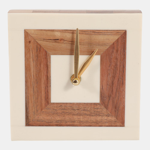 sagebrook home 5" Square Resin Clock With Wood Inlay Ivory/natur Wishlist Create New